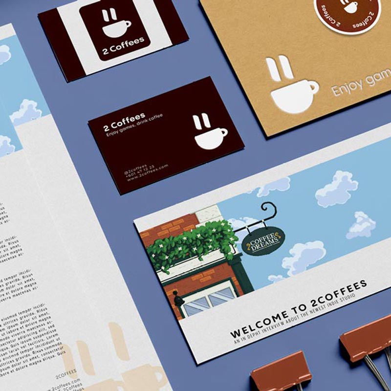 Papelería de la marca 2 coffees